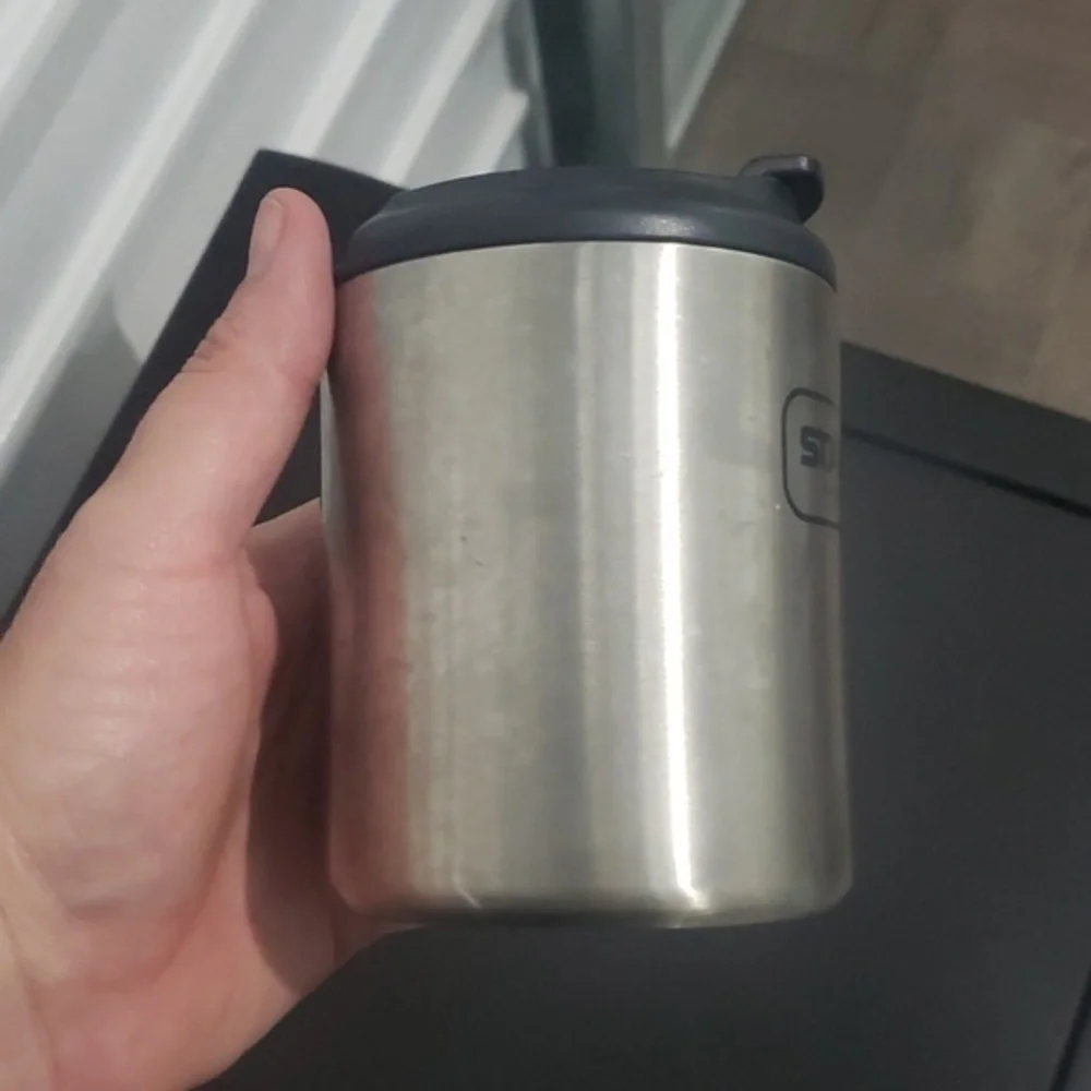 12 ounce‎ Stanley brand metal coffee cup with screw on lid